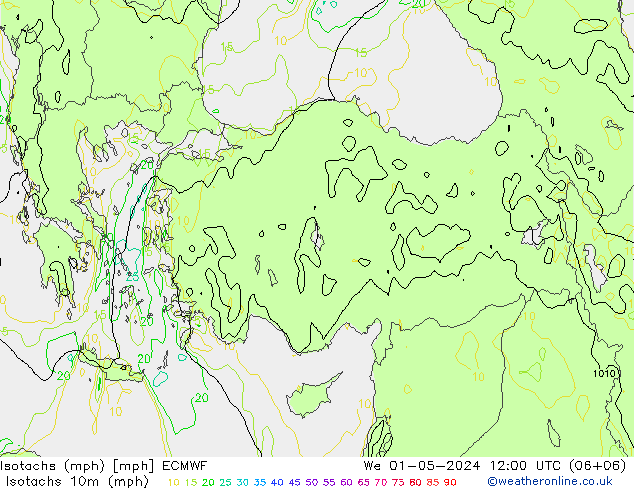 Isotachs (mph) ECMWF We 01.05.2024 12 UTC