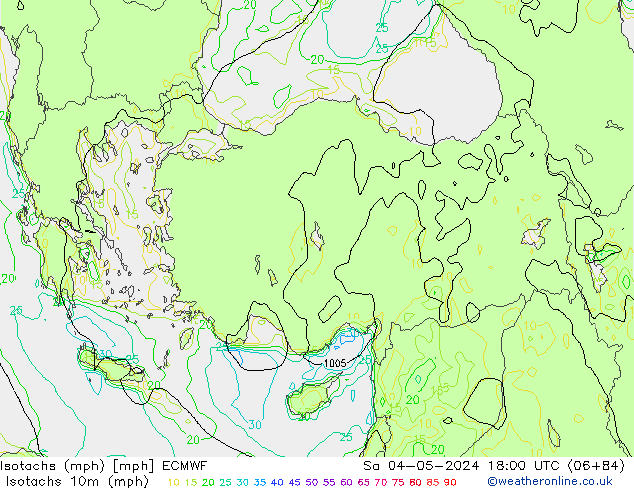 Isotachen (mph) ECMWF za 04.05.2024 18 UTC