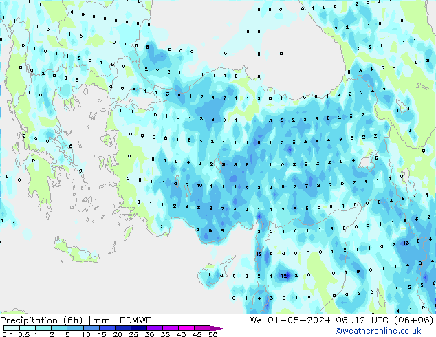 Z500/Rain (+SLP)/Z850 ECMWF Qua 01.05.2024 12 UTC