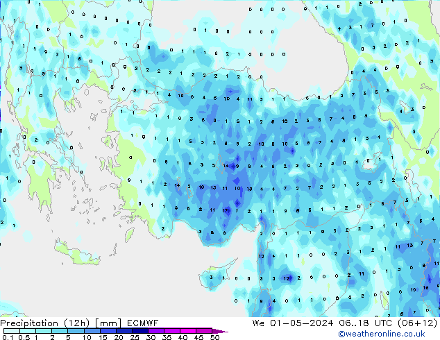 Precipitation (12h) ECMWF We 01.05.2024 18 UTC