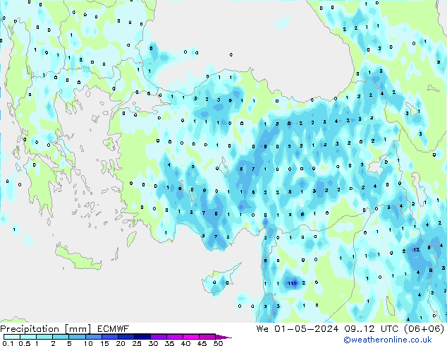 Precipitation ECMWF We 01.05.2024 12 UTC