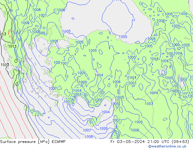 pressão do solo ECMWF Sex 03.05.2024 21 UTC