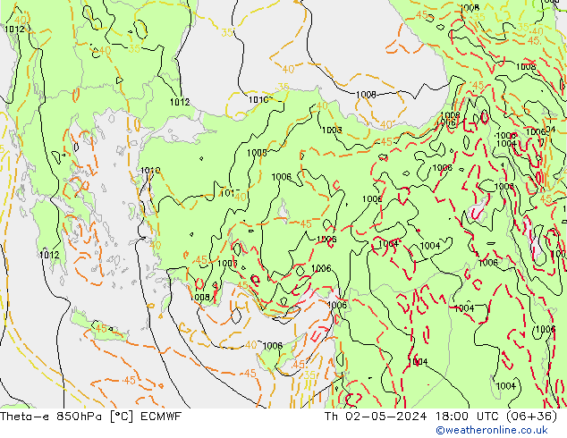 Theta-e 850hPa ECMWF  02.05.2024 18 UTC