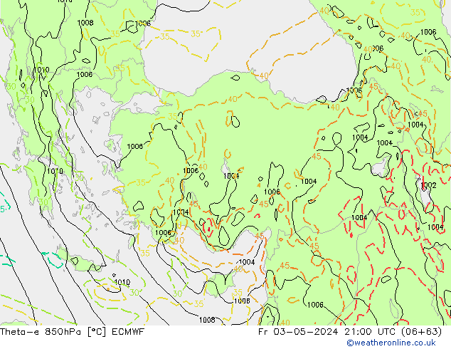 Theta-e 850hPa ECMWF Fr 03.05.2024 21 UTC