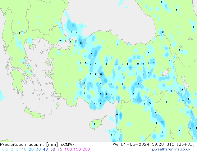 Precipitation accum. ECMWF mer 01.05.2024 09 UTC