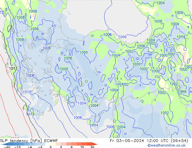 Druktendens (+/-) ECMWF vr 03.05.2024 12 UTC