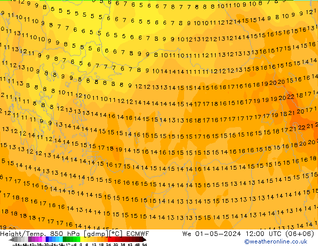 Z500/Rain (+SLP)/Z850 ECMWF Qua 01.05.2024 12 UTC