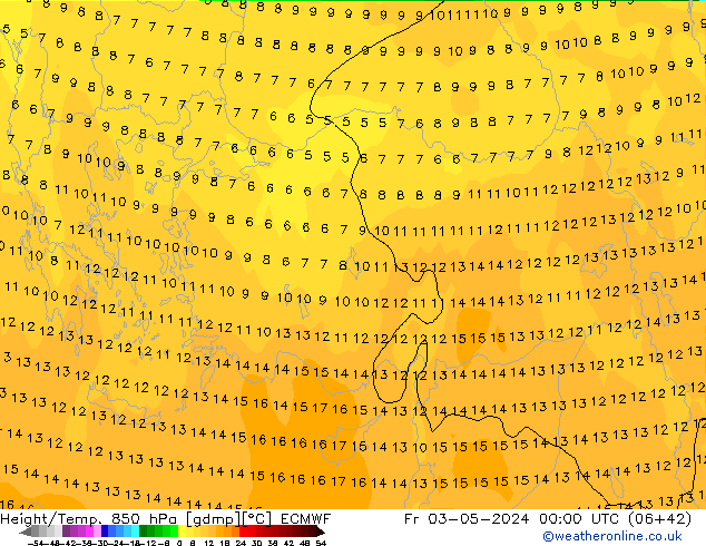 Z500/Rain (+SLP)/Z850 ECMWF ven 03.05.2024 00 UTC