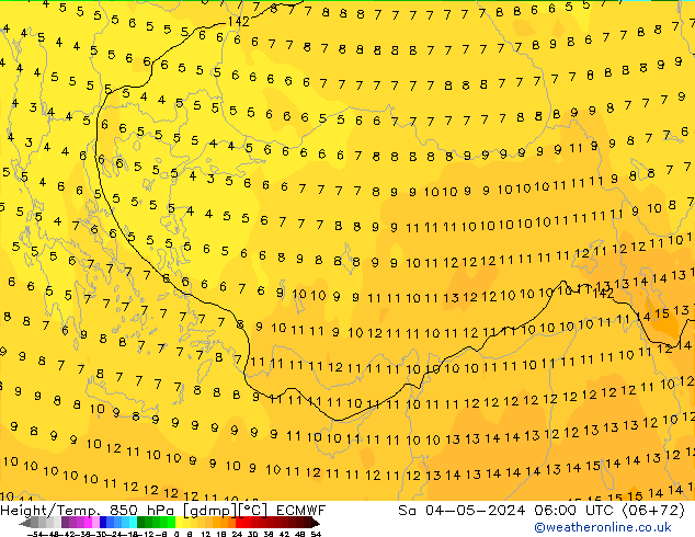 Height/Temp. 850 hPa ECMWF Sa 04.05.2024 06 UTC