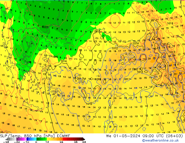 850 hPa Yer Bas./Sıc ECMWF Çar 01.05.2024 09 UTC