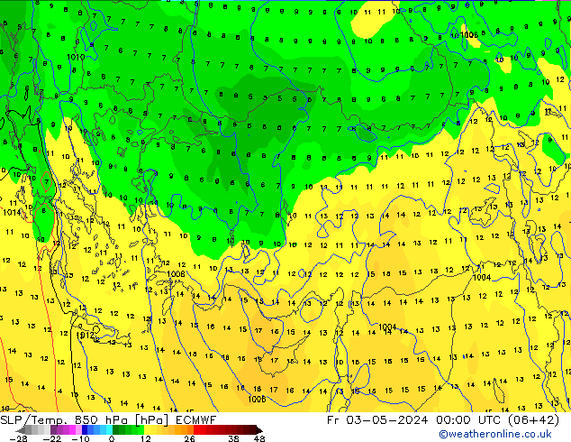 SLP/Temp. 850 hPa ECMWF  03.05.2024 00 UTC