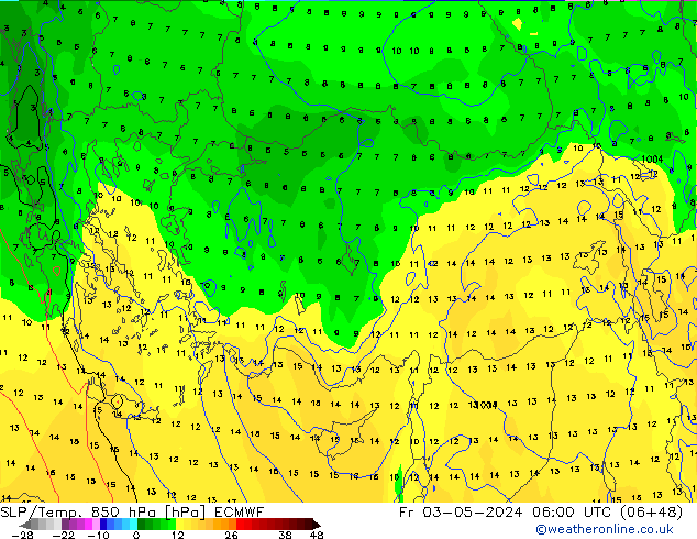 850 hPa Yer Bas./Sıc ECMWF Cu 03.05.2024 06 UTC