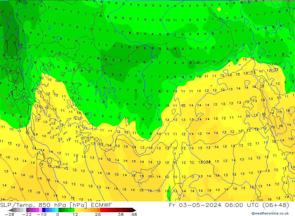 850 hPa Yer Bas./Sıc ECMWF Cu 03.05.2024 06 UTC