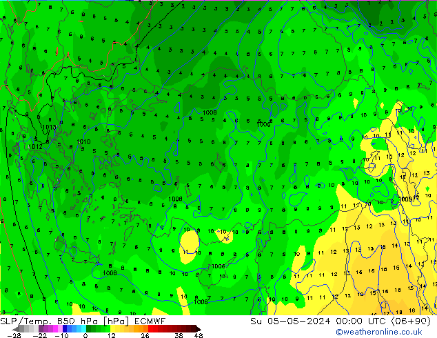 SLP/Temp. 850 hPa ECMWF Dom 05.05.2024 00 UTC