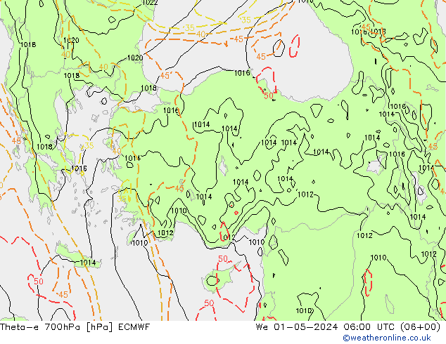 Theta-e 700hPa ECMWF Çar 01.05.2024 06 UTC