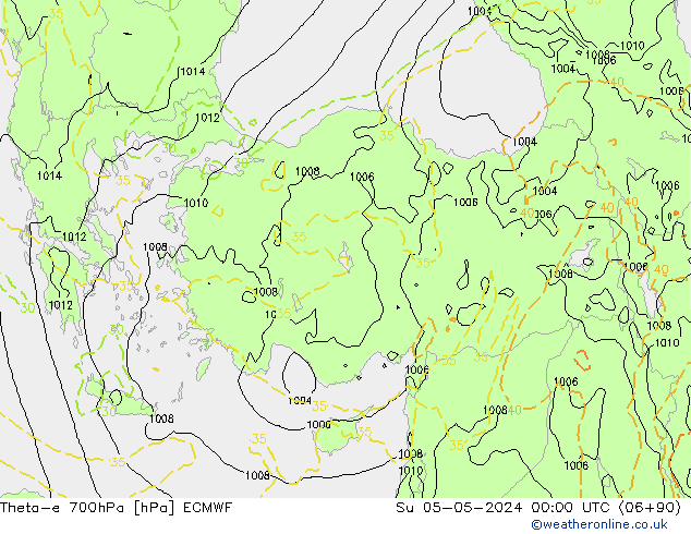 Theta-e 700hPa ECMWF Su 05.05.2024 00 UTC