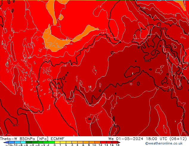 Theta-W 850hPa ECMWF We 01.05.2024 18 UTC