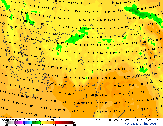 température (2m) ECMWF jeu 02.05.2024 06 UTC