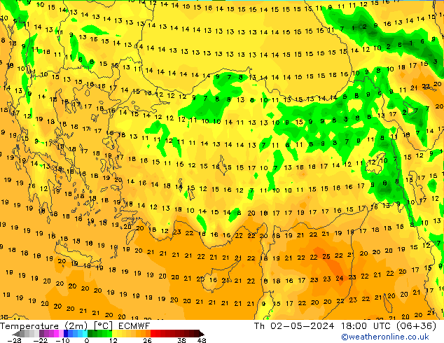 Temperature (2m) ECMWF Čt 02.05.2024 18 UTC