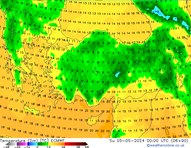 карта температуры ECMWF Вс 05.05.2024 00 UTC