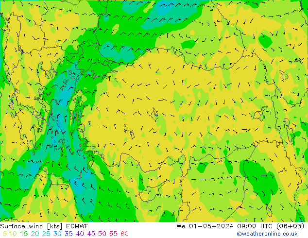 Wind 10 m ECMWF wo 01.05.2024 09 UTC