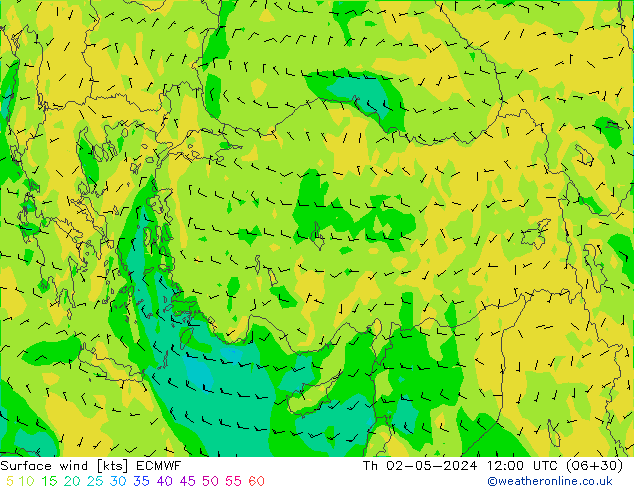 Vento 10 m ECMWF Qui 02.05.2024 12 UTC