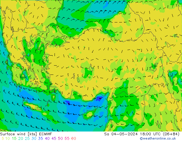 ветер 10 m ECMWF сб 04.05.2024 18 UTC