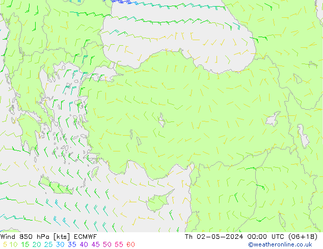 Rüzgar 850 hPa ECMWF Per 02.05.2024 00 UTC