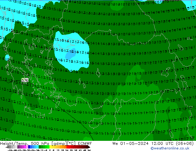 Z500/Rain (+SLP)/Z850 ECMWF ср 01.05.2024 12 UTC