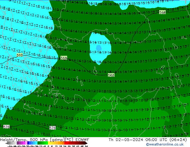 Z500/Rain (+SLP)/Z850 ECMWF Do 02.05.2024 06 UTC