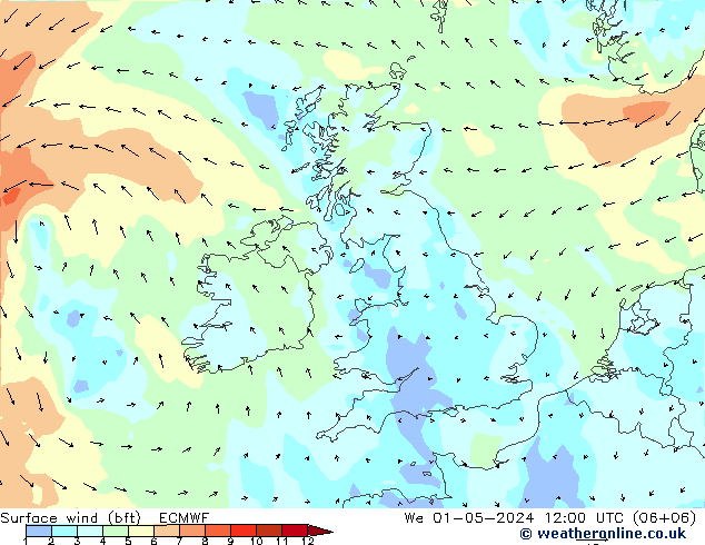 Surface wind (bft) ECMWF St 01.05.2024 12 UTC