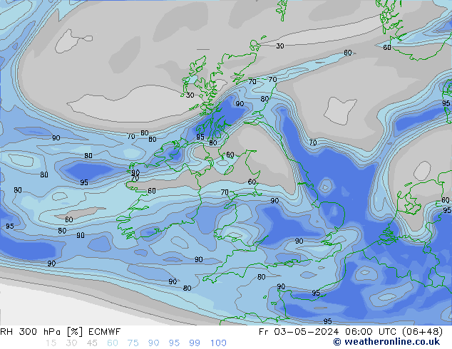 RH 300 hPa ECMWF ven 03.05.2024 06 UTC