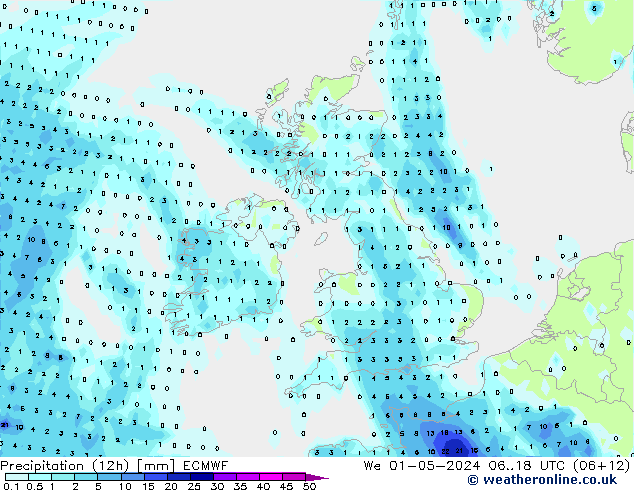 Precipitación (12h) ECMWF mié 01.05.2024 18 UTC