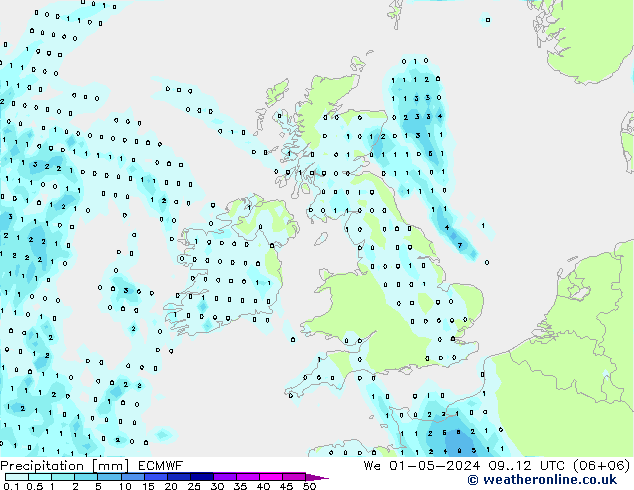 Srážky ECMWF St 01.05.2024 12 UTC