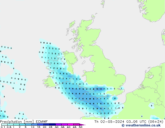 Srážky ECMWF Čt 02.05.2024 06 UTC