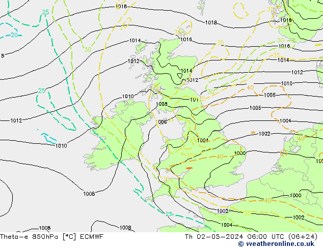 Theta-e 850hPa ECMWF Čt 02.05.2024 06 UTC