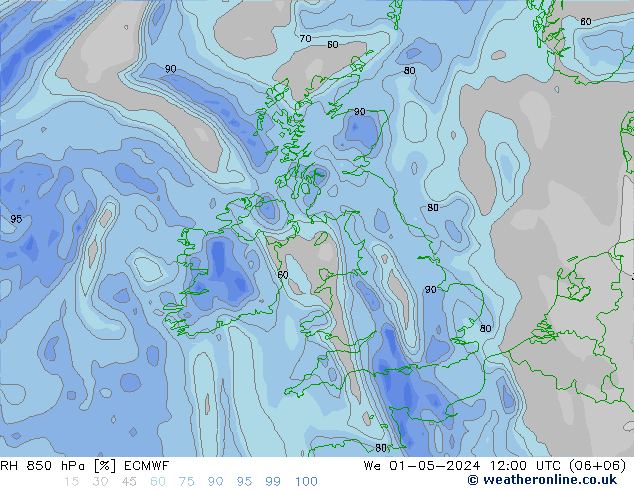 RH 850 hPa ECMWF We 01.05.2024 12 UTC