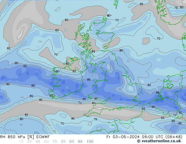 RH 850 гПа ECMWF пт 03.05.2024 06 UTC