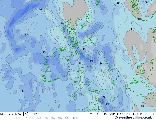 Humedad rel. 925hPa ECMWF mié 01.05.2024 06 UTC