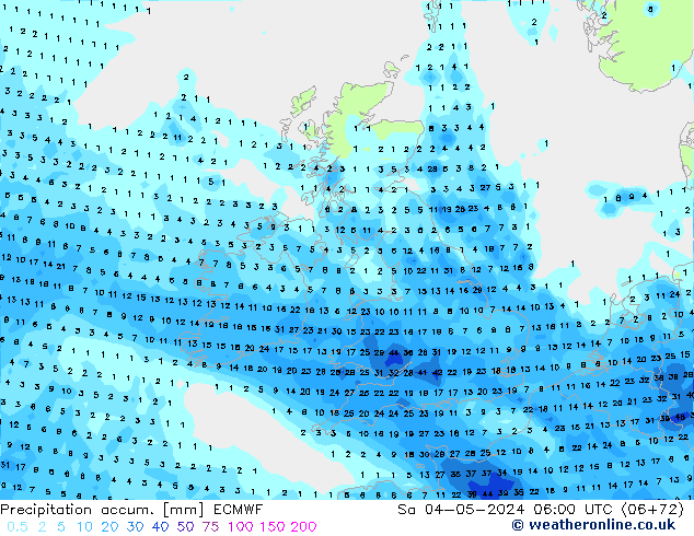 Precipitation accum. ECMWF So 04.05.2024 06 UTC