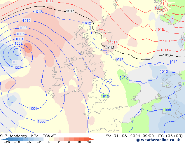 SLP tendency ECMWF We 01.05.2024 09 UTC