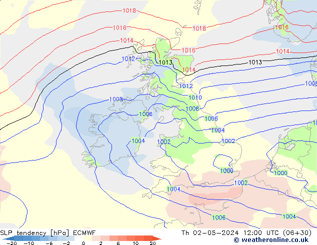 SLP tendency ECMWF Th 02.05.2024 12 UTC