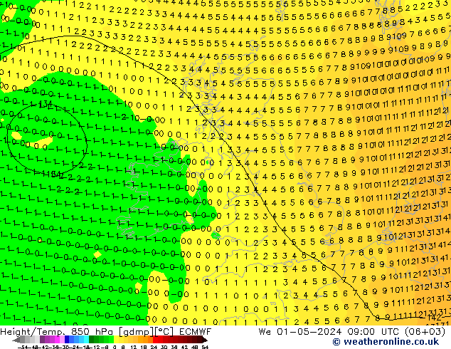 Height/Temp. 850 hPa ECMWF śro. 01.05.2024 09 UTC