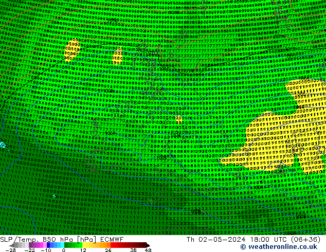 SLP/Temp. 850 гПа ECMWF чт 02.05.2024 18 UTC