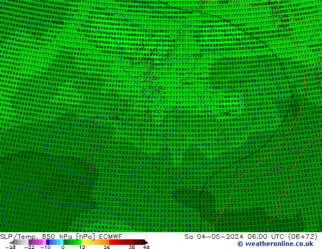 SLP/Temp. 850 hPa ECMWF sab 04.05.2024 06 UTC