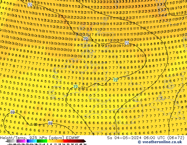 Height/Temp. 925 hPa ECMWF Sáb 04.05.2024 06 UTC