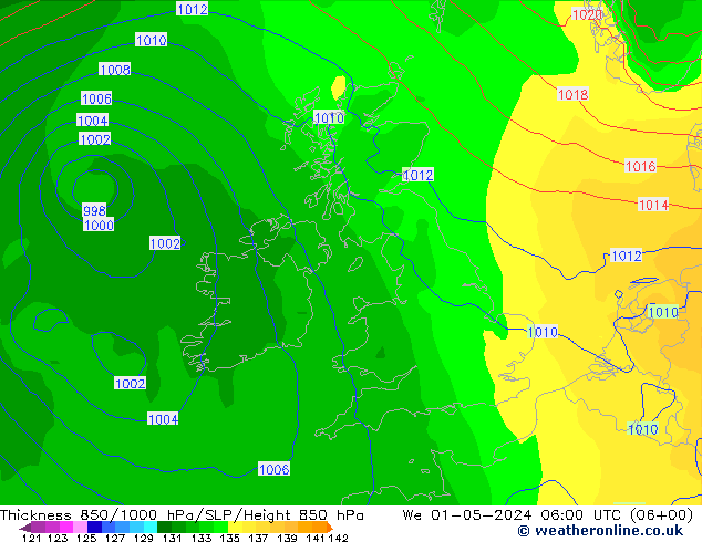 Espesor 850-1000 hPa ECMWF mié 01.05.2024 06 UTC