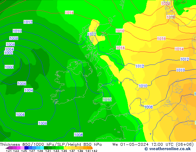 Thck 850-1000 hPa ECMWF St 01.05.2024 12 UTC