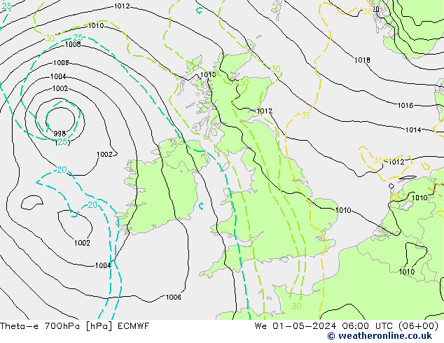 Theta-e 700hPa ECMWF We 01.05.2024 06 UTC