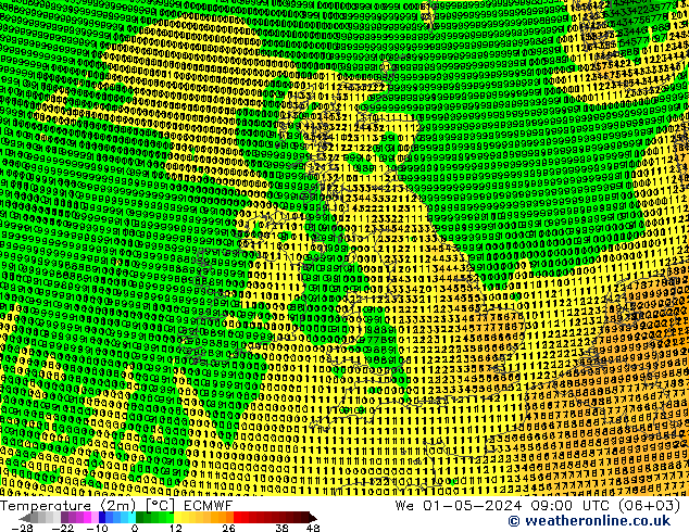 mapa temperatury (2m) ECMWF śro. 01.05.2024 09 UTC